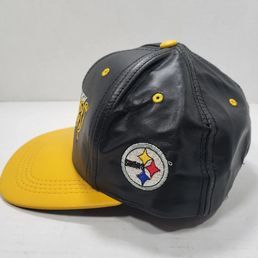 Vtg Pittsburgh Steelers Genuine Leather Snapback‎ Hat Modern One Size Fits All